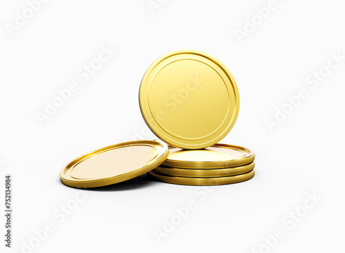 3d Stack Of Golden Coins Shiny Rounded Coins Stack On White Background 3d Illustration