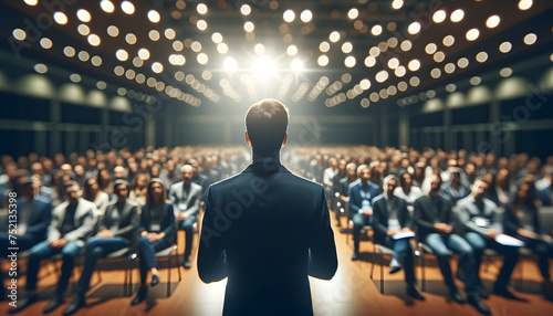 Conférencier parlant devant un public lors d’une conférence et d’une présentation  photo