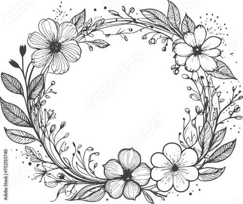 Line art of flowers in a circular shape