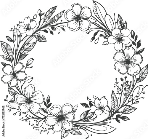 Line art of flowers in a circular shape