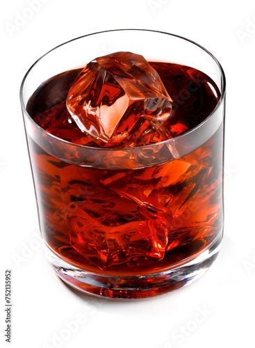glass of vermouth with ice cubes
