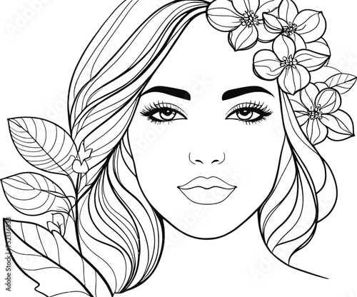 Minimal illustration of a woman with elegant flowers