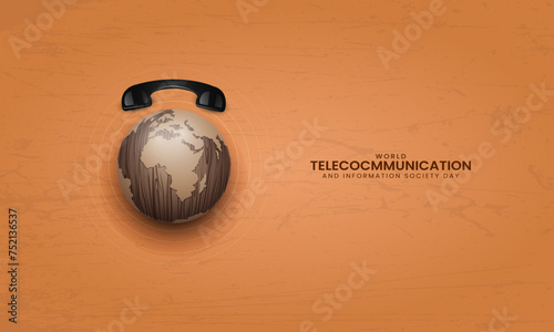 World Telecommunication day, World map whit telephone, calling telephone, 3d illustration.