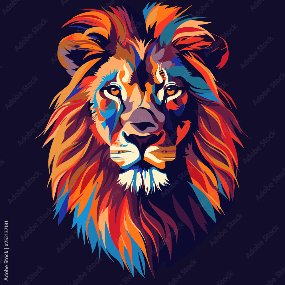 Colorful Lion Head Illustration on Dark Background, To provide a unique, eye-catching, Vector File