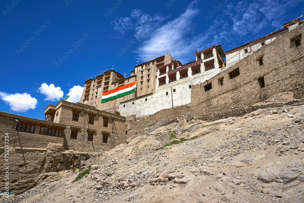 Leh palace with indian national flag on it