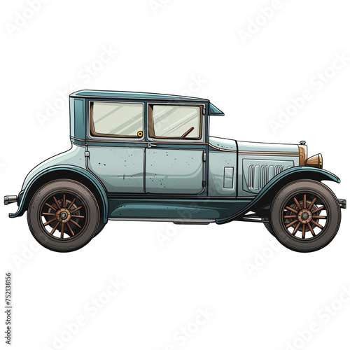 Vintage seafoam green car with beige accents and wooden spoke wheels. Classic automobile illustration isolated transparent background. Retro vehicle design concept. Design for print, poster, collectib © Dmitry