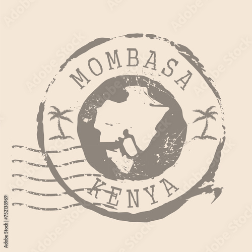 Stamp Postal of Mombasa of Kenya. Map Silhouette rubber Seal. Design Retro Travel. Seal Map of Mombasa grunge for your web site design, app, UI.Republic of Kenya. EPS10