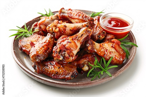 a plate of chicken wings and sauce