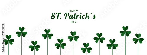 Banner for St. Patrick's Day on March 17 with shamrocks. Green shamrocks with place for text on white background. Happy St.Patrick's Day.