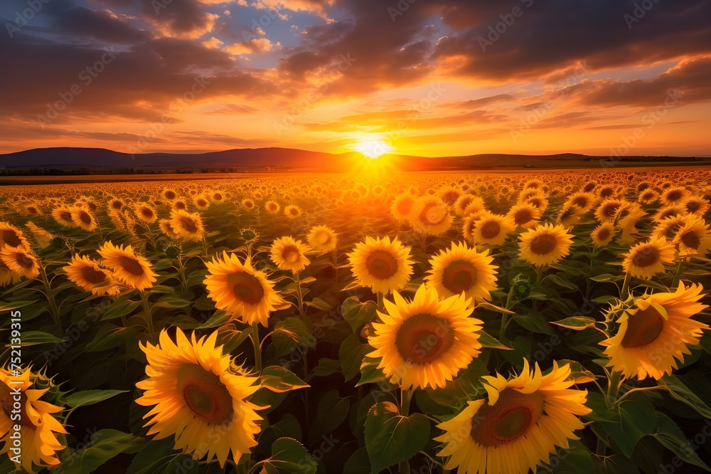 Sunflower Fields Forever: A vast expanse of sunflower fields bathed in golden sunlight.

