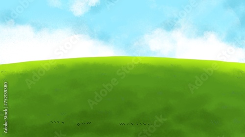 晴れた日の青空と草原 photo