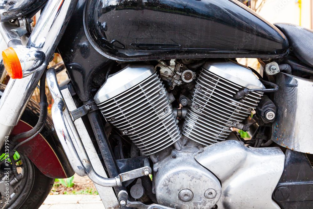 Motorcycle engine installed on a motorcycle. Motorcycle engine installed on a motorcycle.