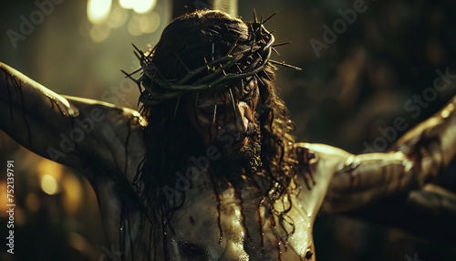 Recreation of the death of Jesus Christ in the cross photo