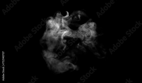 Collection of close-up shots of abstract white steam or smoke. White cloudiness from moisture spray Isolated on a black background.