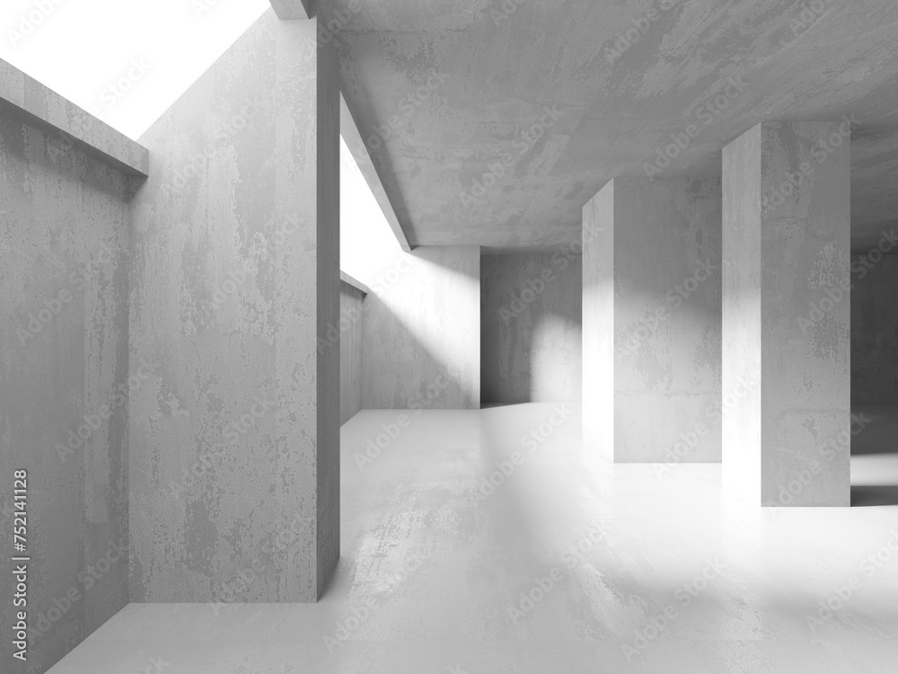 Fototapeta premium Concrete room with abstract interior. Open space. Industrial background template