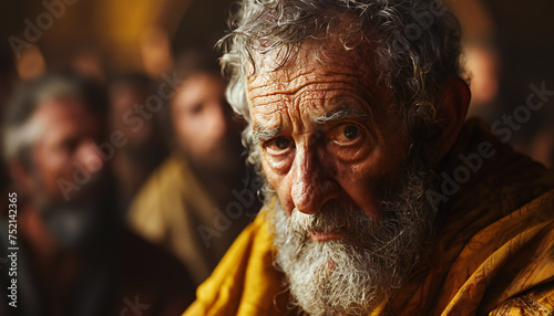 Recreation of a startled apostle Saint Peter, the denial   © bmicrostock