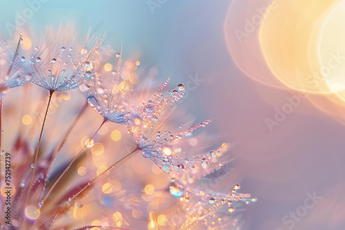 macro dandelion closeup with dew drops
