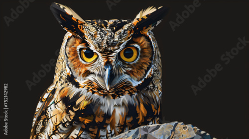 A fullsize portrait of a screech owl sitting  photo