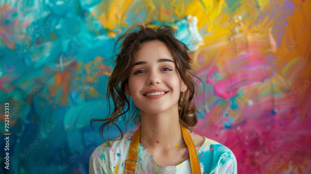 Fototapeta premium an artist girl smiling at the camera in an apron