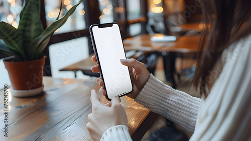 Man using smartphone blank screen frameless modern design while lying on the sofa in home interior