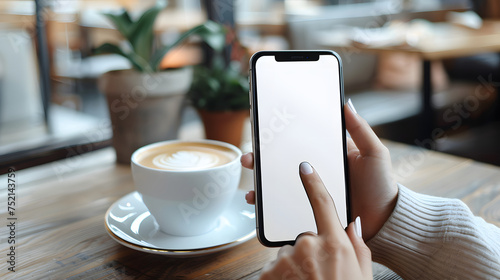 Man using smartphone blank screen frameless modern design while lying on the sofa in home interior