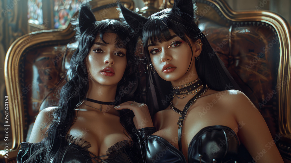 beautiful witch sitting next to a woman with cat ears