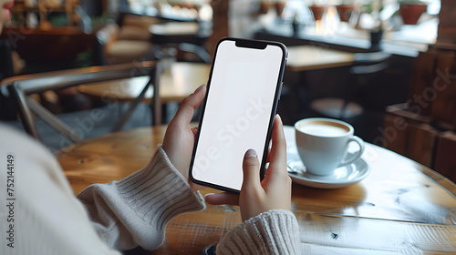 Man using smartphone blank screen frameless modern design while lying on the sofa in home interior