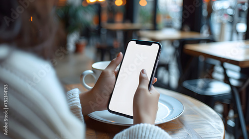 Man using smartphone blank screen frameless modern design while lying on the sofa in home interior