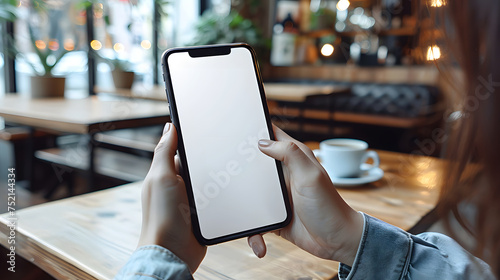 Man using smartphone blank screen frameless modern design while lying on the sofa in home interior