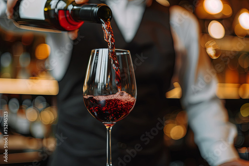 male waiter pouring wine in wine glass