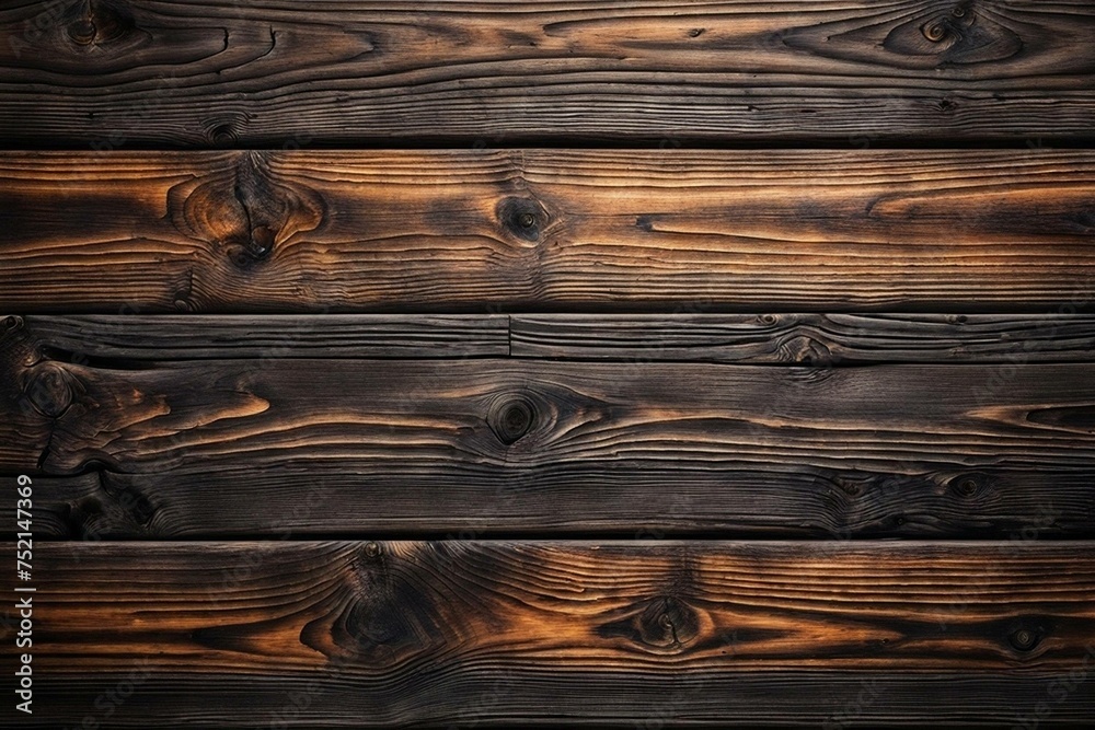 Fototapeta premium Detailed texture of dark wooden planks, natural patterns and rich brown tones. dark wood background. generative ai