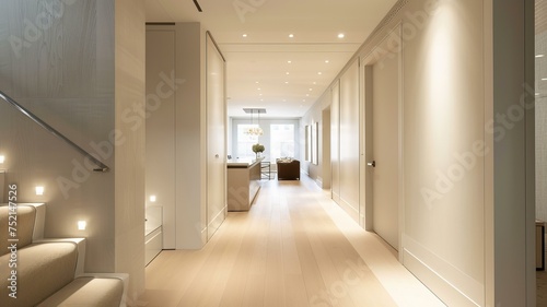 manhattan modern townhouse white entryway with recessed spot lights, AI Generative