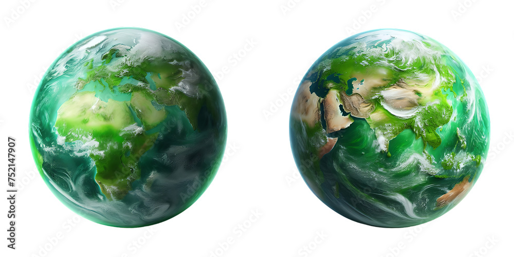 Green planet on white background