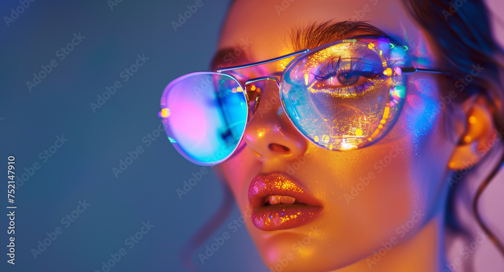 Stylish young woman with a trendy holographic sunglasses, ai generated