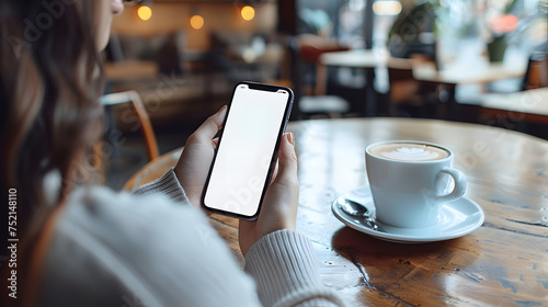 Man using smartphone blank screen frameless modern design while lying on the sofa in home interior