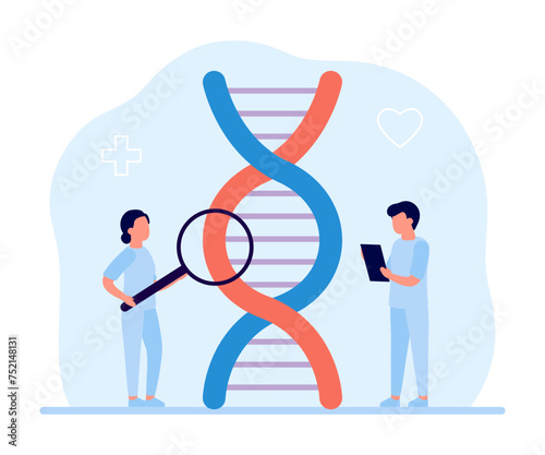 Genetic DNA helix research doctor scientist in laboratory. Science investigating DNA. Vector