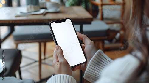 Man using smartphone blank screen frameless modern design while lying on the sofa in home interior