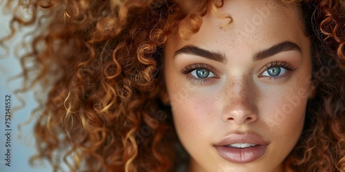 Stunning curlyhaired women in a modern salon highlighting stylish hair and makeup. Concept Modern Salon, Curly Hair, Stylish Makeup, Stunning Women, Hair and Makeup Highlight photo