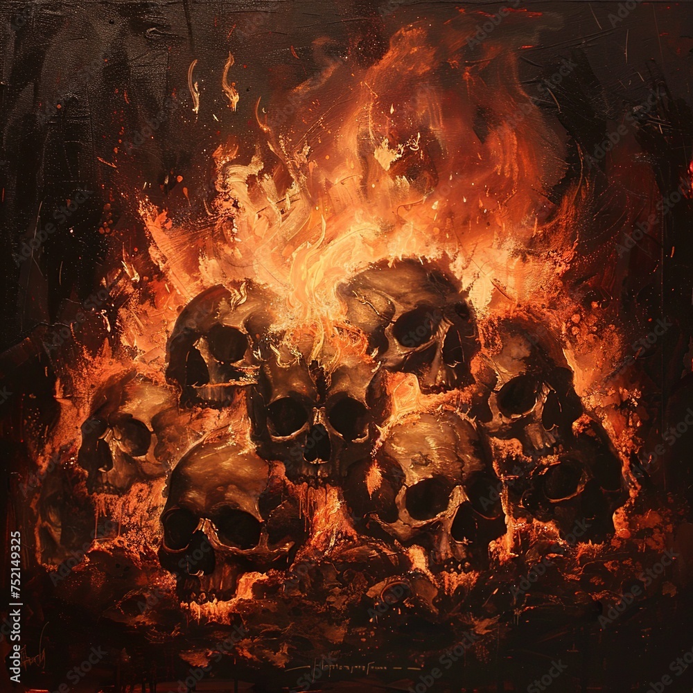 Darkness skulls with fire, emanating an eerie and ominous atmosphere with fiery intensity. Darkness skulls with fire, emanating an eerie and ominous atmosphere with fiery intensity.