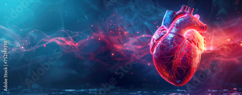 Panoramic background with heart shape on it. Cardiology and health care concept. photo