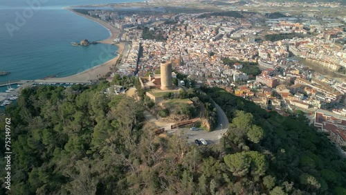 Take a journey above the scenic wonders of the Costa Brava with our aerial photography, capturing the timeless beauty of Blanes and the historic Castillo de San Joan against the backdrop of Spain's M
 photo