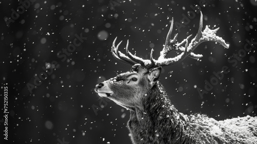 Scottish deer while snowing photo