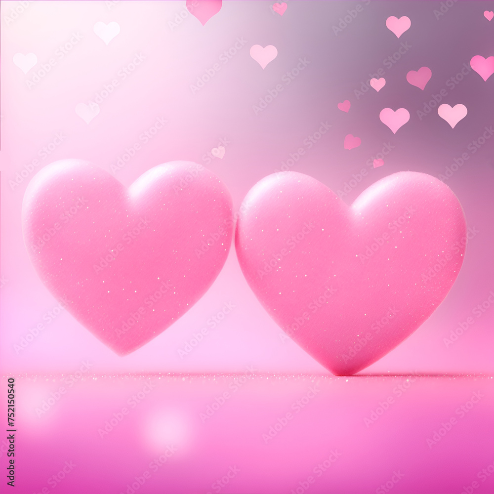 Beautiful heart bokeh pink background for texture. concept valentine day. Valentine Day rose pink heart shape gift. Romantic love greeting present soft texture macro photo. Two pink heart.