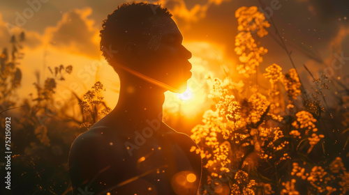 Silhouette of a black man holding the sun