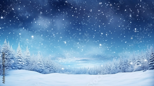 snowy landscape, snow and frozen trees, Christmas background © juraj