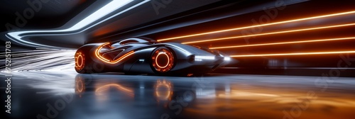 Futuristic Car Driving Through Tunnel
