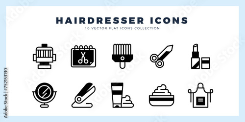 10 Hairdresser Lineal Fill icon pack. vector illustration.