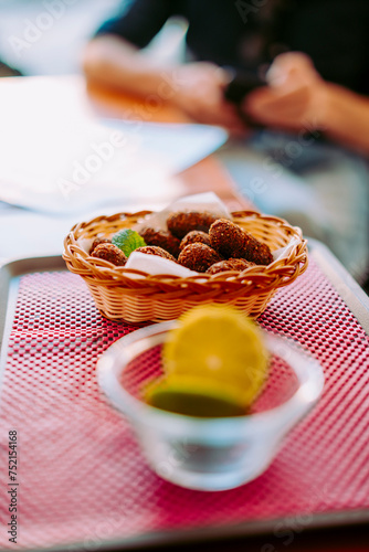 Delicious chicken croquettes on the restaurant table, Portugal