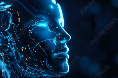 A mans face is illuminated by blue light, giving a futuristic and technological feel