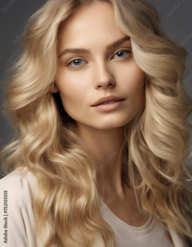beautiful blonde woman with wavy medium-long hair beautiful blonde woman with wavy medium-long hair